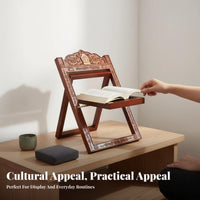 Carved Wooden Bookholdertricate Carving Carved Foldable Book Easel Traditional Pattern multipurpose Use for Cooks