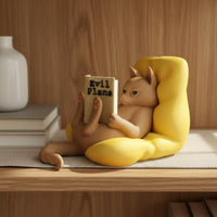 Reading Feline Figurine No Assembly Feline Reading Sculpture Handmade Look