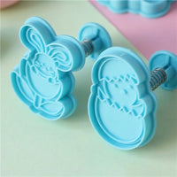 4 Piece Easter Cookie Cutters, 3D Plunger Biscuit Moulds Set with Bunny Chick Egg Shapes, Plastic Baking Stamps for DIY Fondant, Pastry & Kids Craft