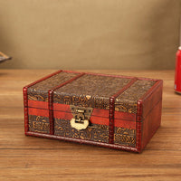 Vintage Wooden Storage Box with Lock for Desktop Organizing