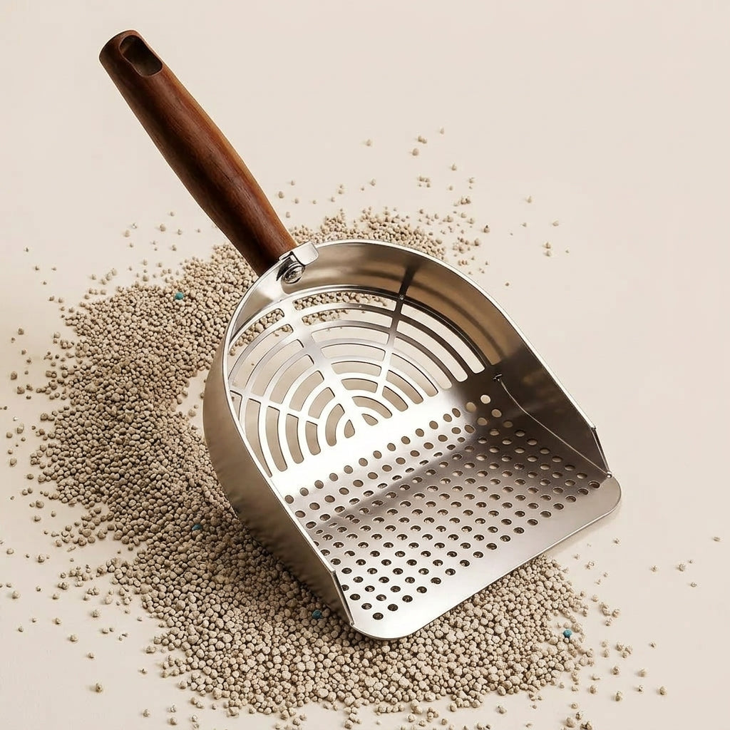Litter Scooper and Metal Sifter with Rectangular Head, Stainless Steel Cleaner for Multi-Cat Household, Easy Clean Hanging Hole Storage Design
