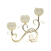 Candle Holder with Crystal Shades Gold-Tone 3-Lite Candelabra Ornate for Brides