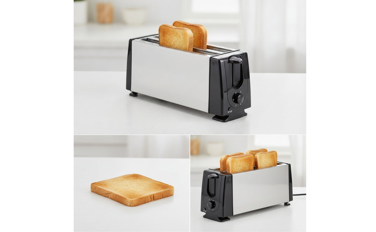 Brushed Stainless Steel Long-Slot Toaster 6-Setting 2-Slice Toaster Automatic Rise up Appliance Compact for Students, Office Workers, Small Kitchens, Dorm Rooms