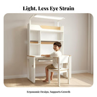 Kids Desk and Chair Set Adjustable Height Children's Study Desk with Hutch Student Table Ergonomic Lamp Storage Suitable for Home Study Room School