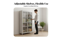 particle-resistantresistant Fluted Glass Display Cabinet Nordic design bookshelf Minimalist Aesthetic bookshelf Adjustable Shelves for Book Lovers, Collectors, Homeowners, Study Room, Home Office, Bedroom, Kitchen