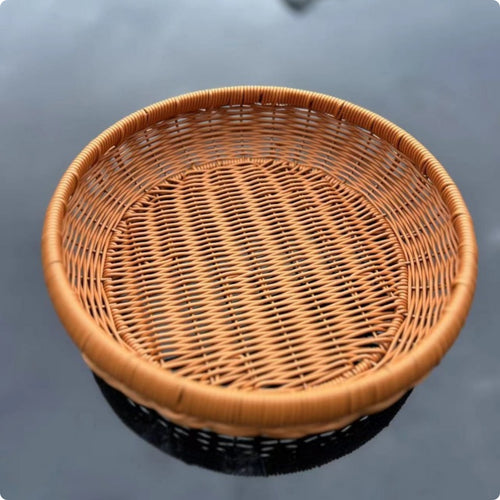 Round Woven Basket Open Top Rattan-Style Basket Sturdy
