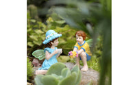 2 Pieces Boy and Female Fairy Figurines Hand Painted Miniature Whimsical Pair Statue Waterproof Figurine Set for Balcony, Desktop
