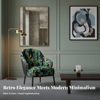 Upholstered Wood Frame Chair Retro Aesthetic Armchair curated look firm density Foam padding for Reception Area, Cafe, Bedroom