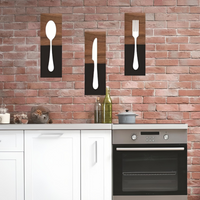 3 Pieces Tableware Plaque Rustic Farmhouse Style Home Decoration Cutlery Pattern Gift Idea for Cafe Owners, Living Room, Hallway