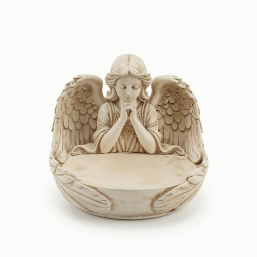 Angel Statue with Tray Vintage Angelic Jewelry Tray Carved for Vanity