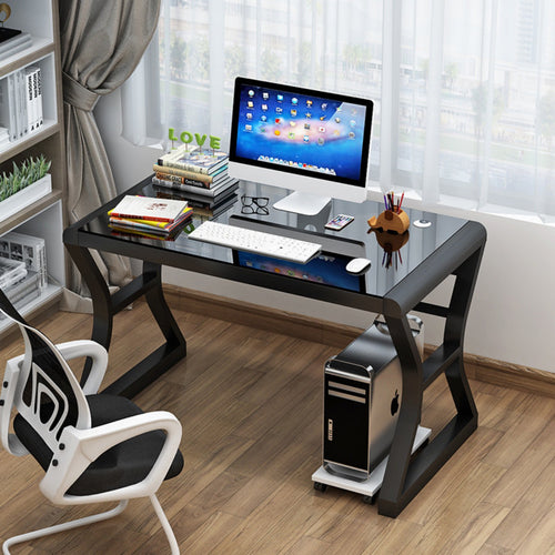 Reinforced Glass Computer Desk Anti-Slip Foot Pads Study Writing Desk Scratch Resistant Workstation Table for Esports Participants, Remote Workers