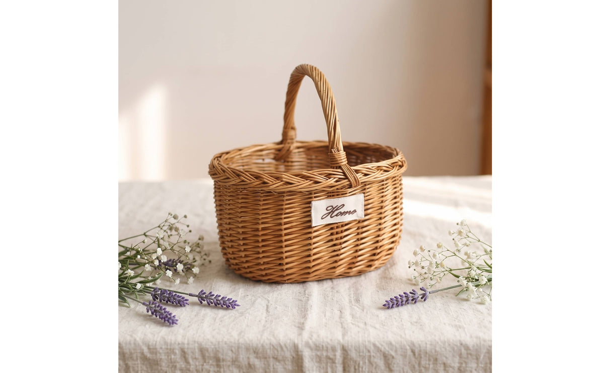 Handwoven Fiber Basket Rustic Basket with Handle Woven for Flower Arranging