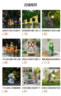跨境树脂青蛙雕像摆件太阳能花园庭院装饰工艺品动物望远镜