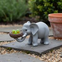 Elephant and Bird Figurine Cute Elephant Garden Figurine Hand-Painted Look