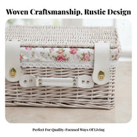 2 Pieces Lidded Wicker Basket Rustic Design Picnic Hamper Multi-Purpose for Home
