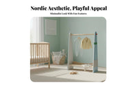Toddler Dress-up Station Multi-Functional Storage A-Frame Clothes Rack Childreachible Height Floor-Standing for Bedroom, Nursery