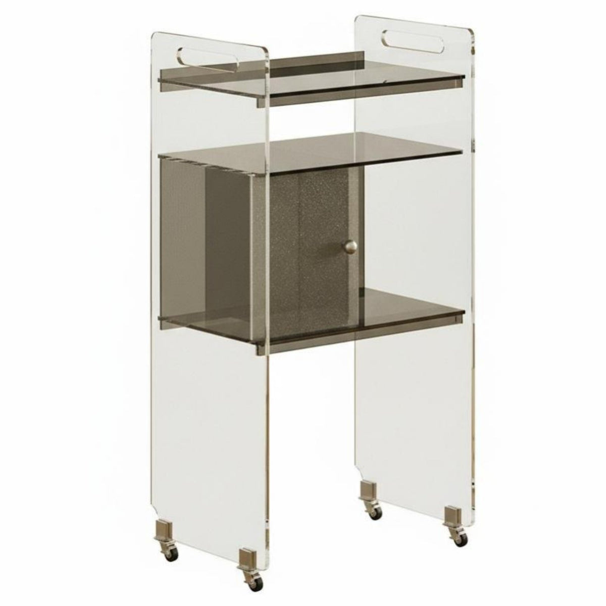 Movable with casters C-Shaped Rolling Table Minimalist aesthetic eveningstand Transparent Design Bedside Cabinet adaptable for Apartment Dwellers, Homeowners, Home Workers, Living Room, Bedroom, Small Spaces, Balcony