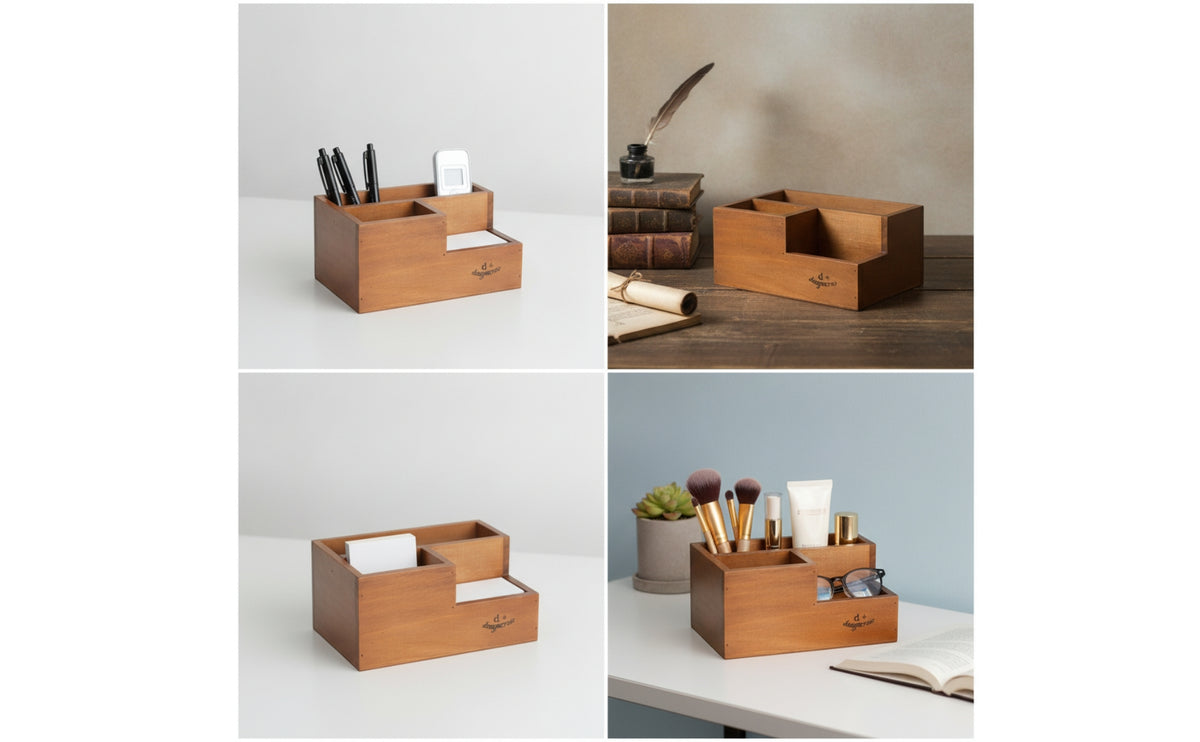 Desk Organizer with Compartments Wooden Desktop Organizer Rustic Desk Tidy for Home Office