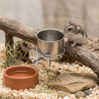 Bird Feeder Cup, Stainless Steel Single Bowl with Rolled Edge, Hanging Feeding Dish for Parrot Budgie Cockatiel, Steel Bowl Case