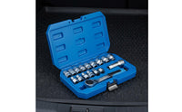 17 Pieces Reversible 12-Point Socket Set Hard to Reach Areas Through Socket Wrench Set Organized Storage for Auto Repair, Workshop, Garage
