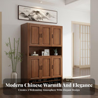 New Chinese Design Entryway Shoe Cabinet with Mirror Multi-Functional Walnut Wood Partition Cabinet Space Saving Multifunctional Hall Organizer Dust-Proof Cabinets for Apartment Dwellers, Homeowners, Families, Foyer, Hallway, Living Room