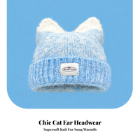 Cat Ear Knit Winter Hat, Warm, Women, Foldable, Travel