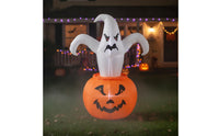 Freestanding Inflatable Ghost with Jack-O'-Lantern Lighted Inflatable Pumpkin with Ghosts Glowing Outdoor for Garden, Porch