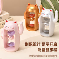 Lucky Cat Hourglass Glass Timer Handmade Modern Minimalist Ornament Personal Gift Premium Hourglass Ornament