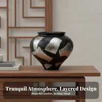 Gold Foil Decorative Screen Artistic Design Gleaming Gilded Design Vase Distressed Finish Tabletop Ornament for Interior Designers, Homeowners