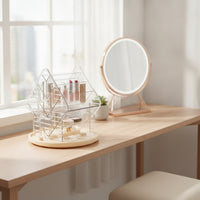 Rotating Cosmetic Organizer Clear Makeup Organizer with Rotating Base Compact Storage Shelf for Dressing Table