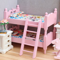 1:12娃娃屋dollhouse迷你家具模型儿童房微缩场景粉色双层床叠床