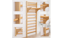 Wooden Nordic Ladder Space-Saving Wall Ladder with Pull-up Bar Multifunctional Stall Rungs Heavy-Duty for Adults, Athletes, Physical Rehabilitation, Fitness Studio