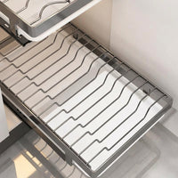Dish Rack Set with Pull-Out Rack, Carbon Steel Drawer Organizer for Kitchen Cabinet, Space Saving Built-in Track and No Drill Drainage Design