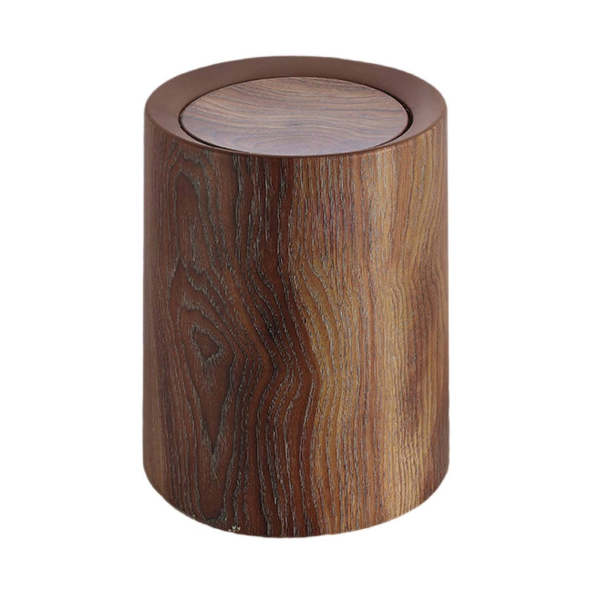Wood Grain Trash Can Sturdy Cylindrical Trash Can Compact for Office