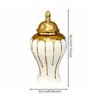 Urn Style Jar Gold Electroplated Decorative Ceramic Jar Glossy Lidded Memorial Vase