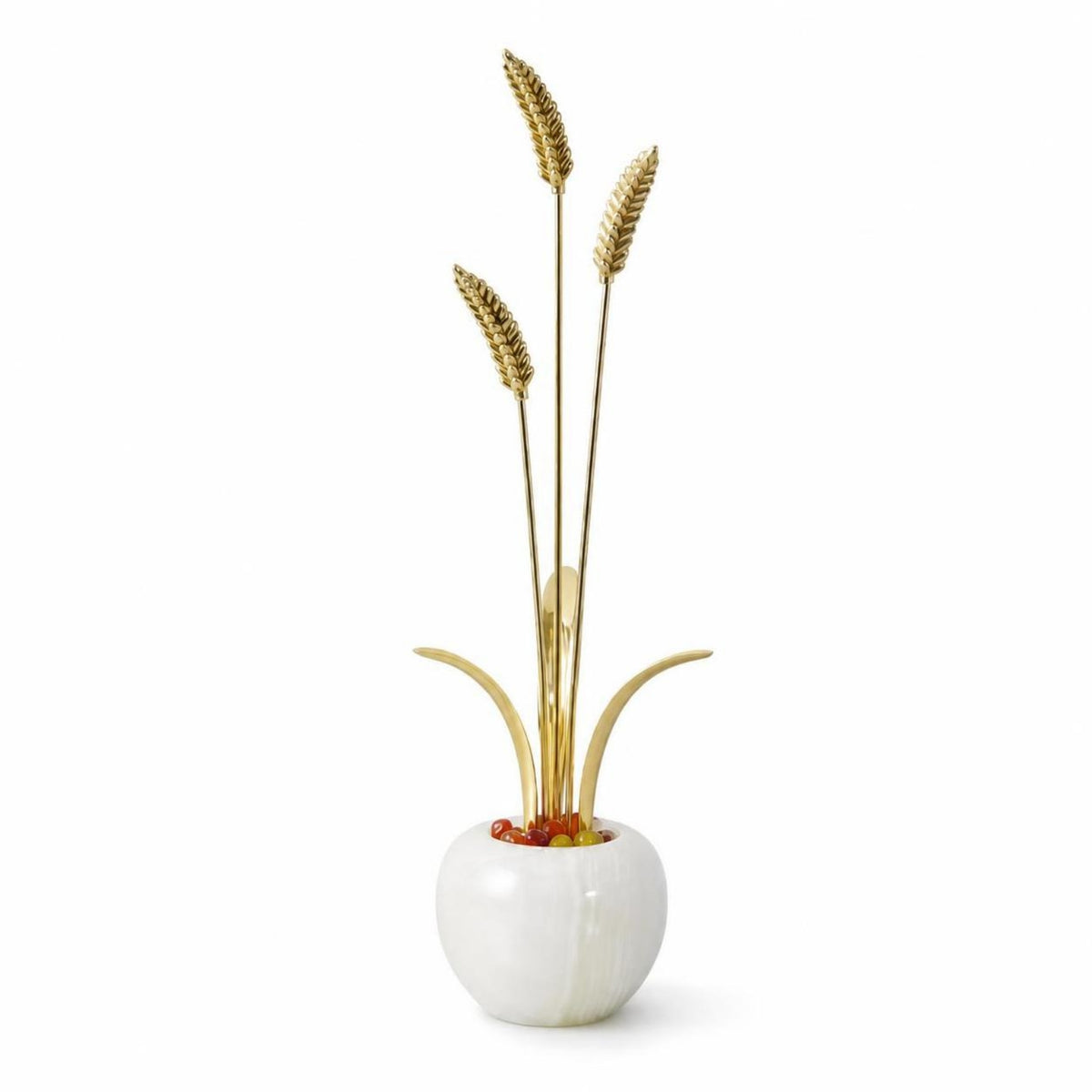 Brass Ornament with Golden Jadeite Tone Sculpture with Stone Base Contemporary Luxury for Entryway