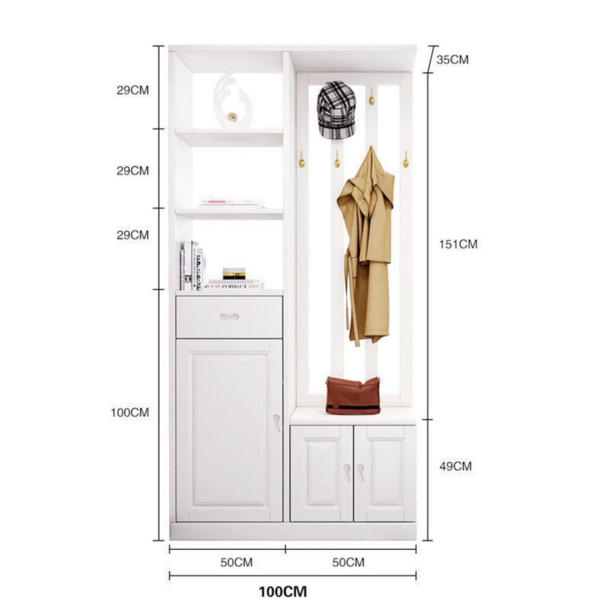 Multifunctional Coat Rack Standing Cabinet Shoe Organizer Solid Wood Construction Partition Furniture Space Saving Unit Suitable for Families Entryways