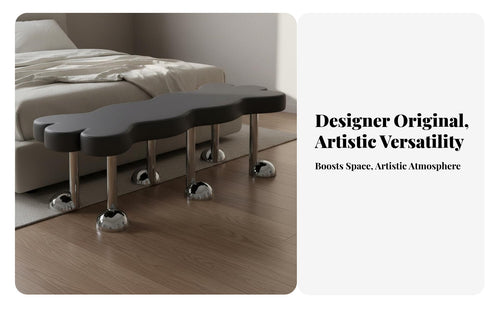 Designer Aesthetic End of Bed Bench Multi-Purpose Modern Bed End Stool High-Density Foam Cushion Entryway Shoe Bench Easy Assembly for Interior Decorators, Homeowners, Adults, Bedroom, Hallway, Living Room