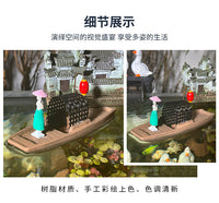 撑伞美女乘船摆件微景观古风人物摆件奇石沙盘假山盆景造景装饰品