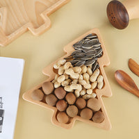 Simple Wooden Tray with Cartoon Christmas Tree Design, Beech Snack Plate