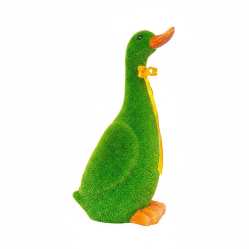 Flocked Duck Statue Weather Resistant Duck Garden Statue Hand-Crafted for Patio, Pondside, Balcony