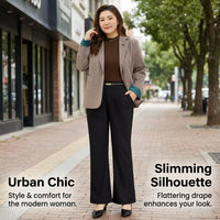 Wide Leg Trousers for Women UK with Fleece Lined Thermal Material, High Waist Palazzo Pants for Everyday Wear, Flared Styles to 7XL