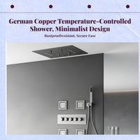 Brass rainfall shower, temp control