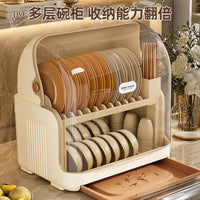 Multifunctional Double-Layer Dish Drying Rack with Lid, Kitchen Storage Organizer