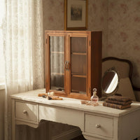 Retro Storage Cabinet Glass Doors Handmade Tabletop Storage Hutch for Collectors