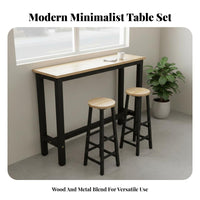 Wall Side Long Table Narrow Bar Table Space Saving Console Breakfast Bar Steel Frame Suitable for Restaurant Owners Apartment Dwellers Kitchen Cafe Balcony Home Decoration