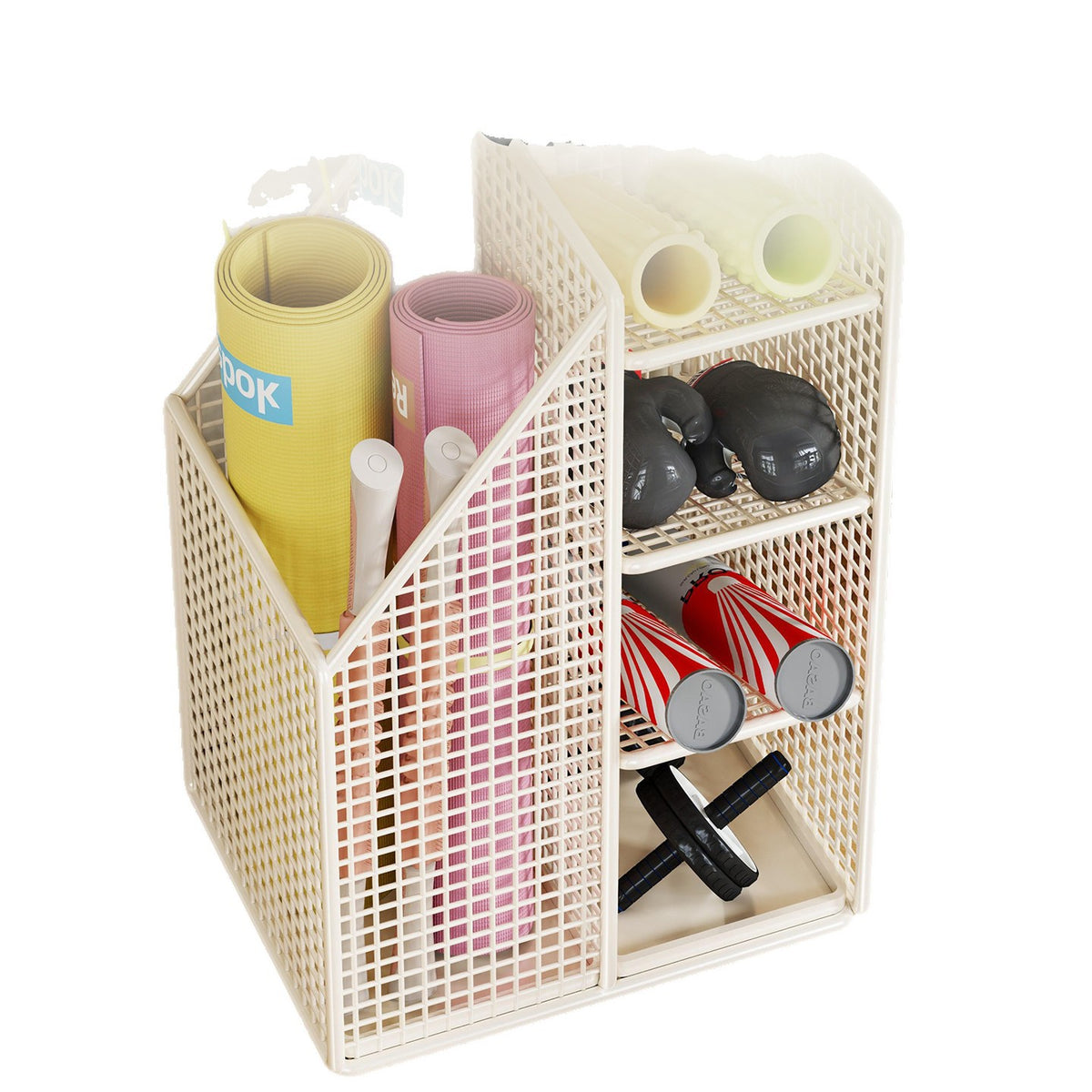 Floor-Standing Yoga Mat Storage Basket for Home Gym Equipment Organizer