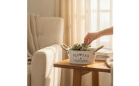 Farmhouse Oval Planter with Rope Handles Rustic Metal Planter Container White Flowers and Garden Container Tapered for Tabletop