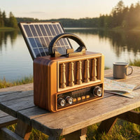 Carry Handle Solar Shortwave Radio Wood-Grain Solar Radio Metal Trim Home Gadget Rotary Knobs