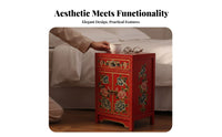 Hand-Painted 2-Drawer Cabinet Vintage Look Nightstand Fully Assembled Sturdy Construction for Homeowners, Partners